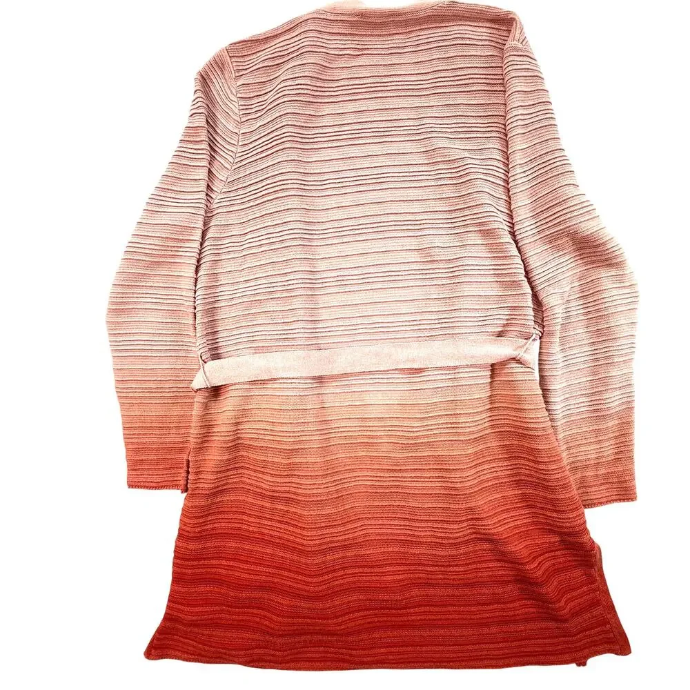 Chico’s Ombre Longline Cardigan Sweater Pink to Rust Open Front Size 1 - Picture 3 of 13